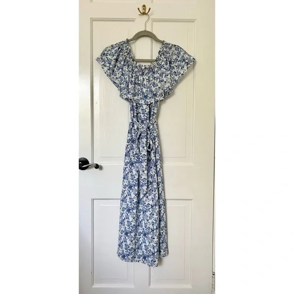 Rebecca Taylor Blue and White Off-Shoulder Aimee Dress - Picture 6 of 8